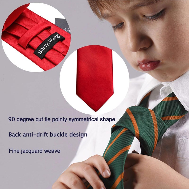 Barry.Wang Store Ties for Boys 47.2" Self-Necktie Kids and Pocket Square Set Teenager Uniform Graduation Performance Age 6-15 - Image 4